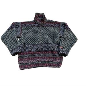 Helly Hanson Sweater Full Zip Small Teddy Oversized Fair Isle Retro  Made In USA